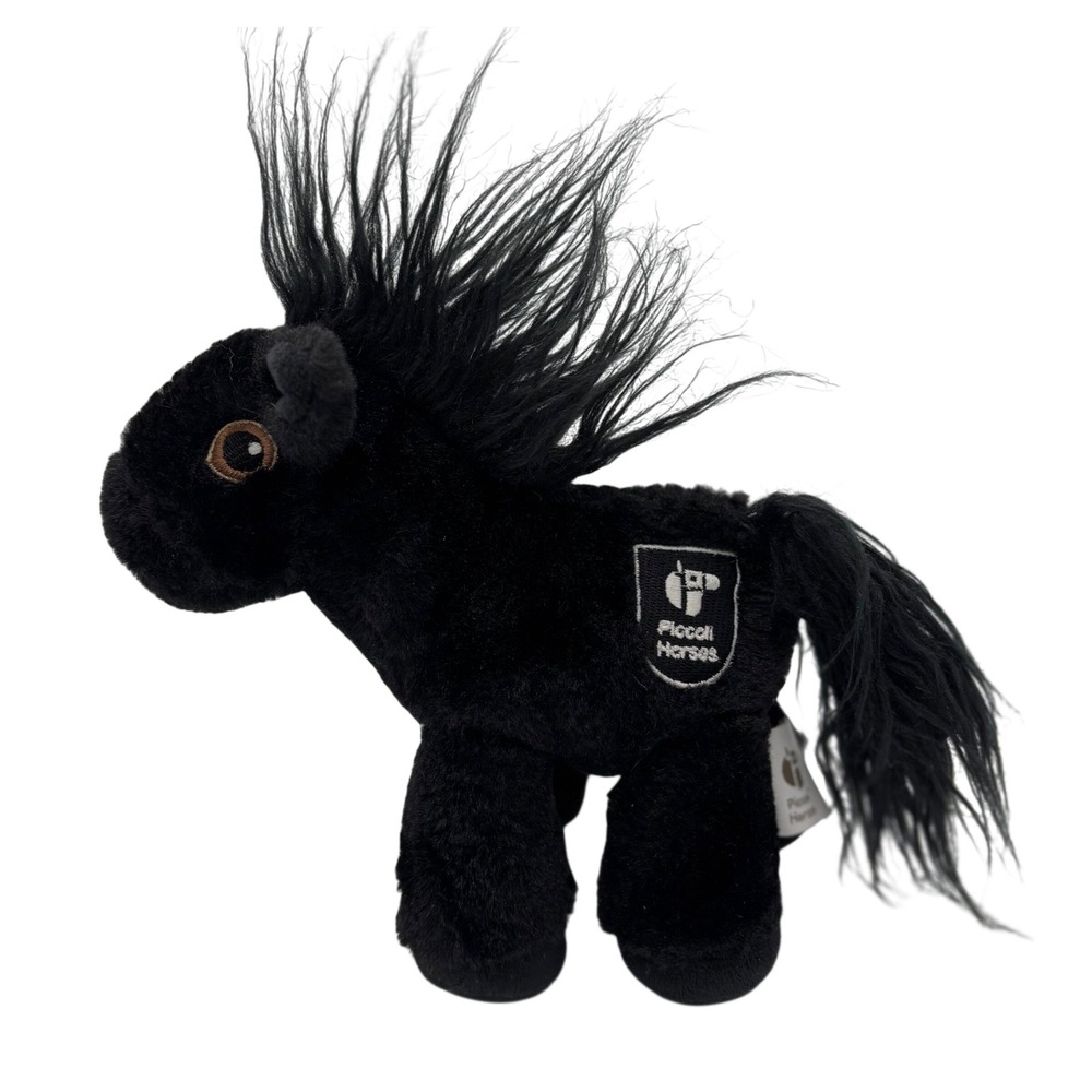 Piccoli Horses Black Plush Pony Stuffed Animal Long Mane Embroidered Crest Logo